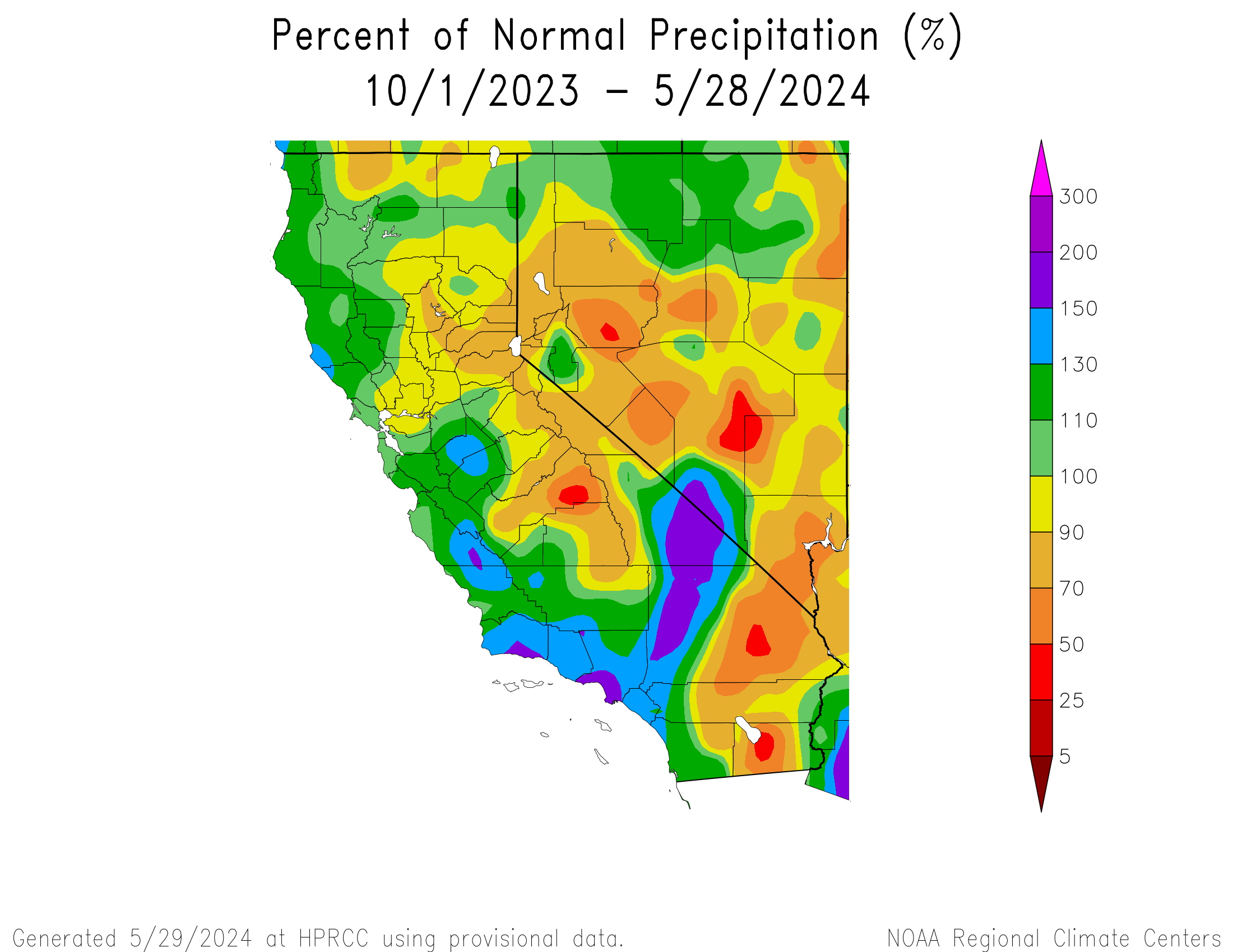 Percent of Normal Precipitation for California