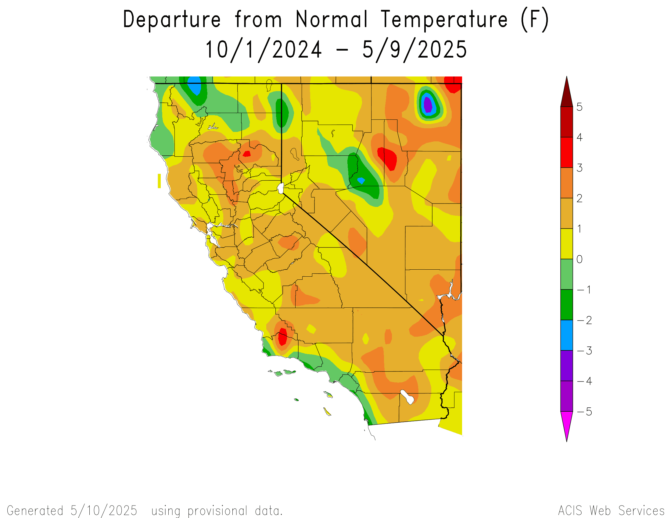 Departure from Normal Temperature for California